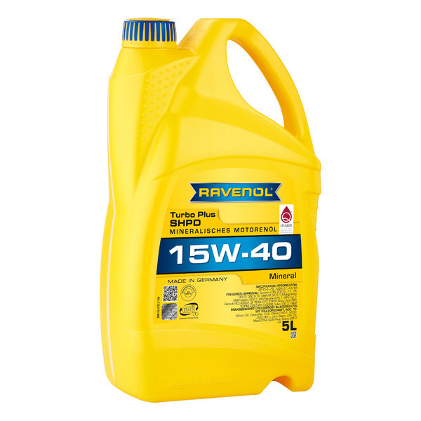 Масло моторное 15W-40 мин. Turbo plus SHPD RAVENOL 5л /кор.4шт/ (CI-4 Plus/SL,A3/B4/E7,MB-228.3)