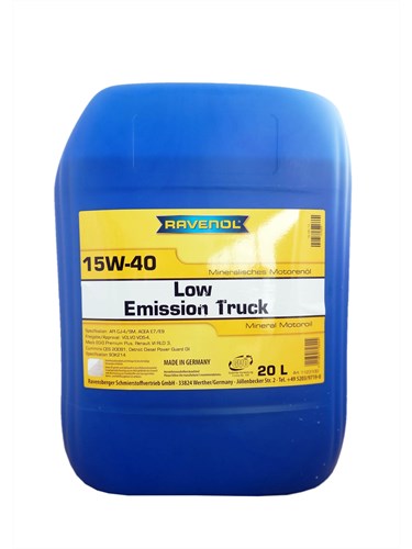 Масло моторное 15W-40 п/с Low Emission Truck RAVENOL  20л (CJ-4/SM, E7/E9, MB- 228.31, Volvo VDS-4)