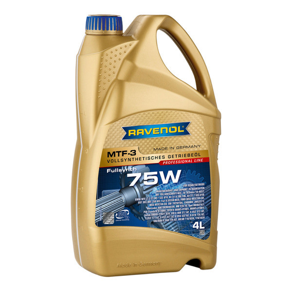 Масло трансмиссионное MTF-3 75W RAVENOL, син. 4л /кор.4шт/ (VW G 009 317/ G 052 171/ G 052 178)